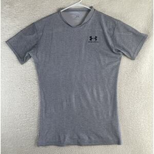 Under Armour Shirt Womens Large Short Sleeve Gray Stretch Gym Workout Running